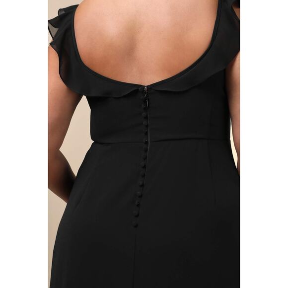 Lulus NWT Dreamy Admiration Black Ruffled Sweetheart Chiffon Maxi Dress Large - Picture 8 of 11